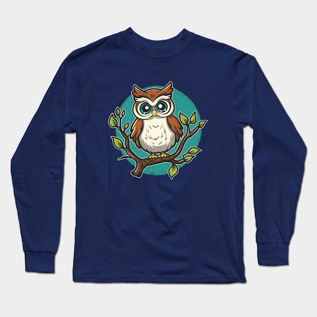 Cute Owl on Tree Long Sleeve T-Shirt by Signum